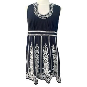 Vtg‎ Y2K INC Beaded Embroidered A Line Black Dress XL Whimsigoth Charmed Boho
